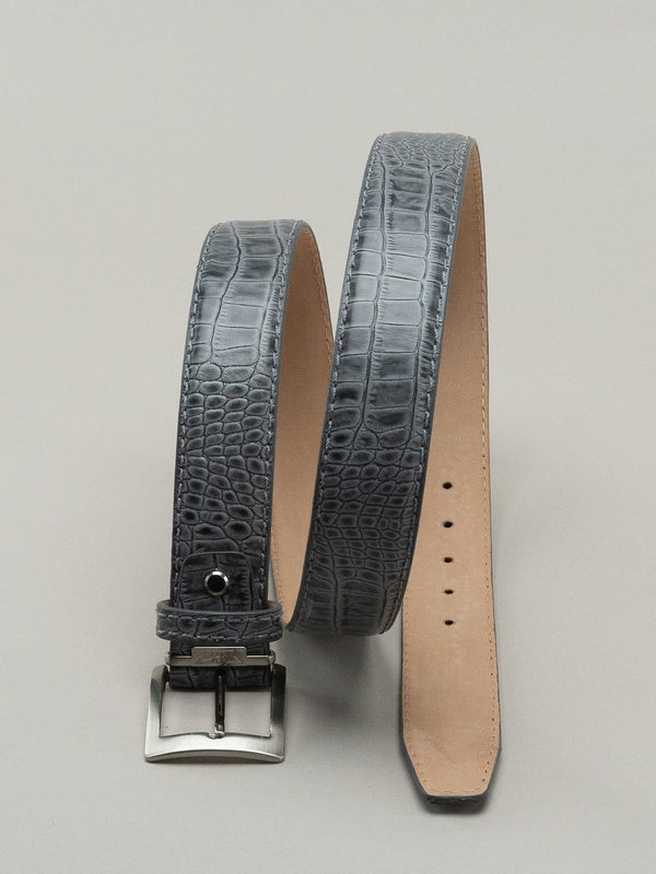 Italian Mock Crocodile Belt - Grey
