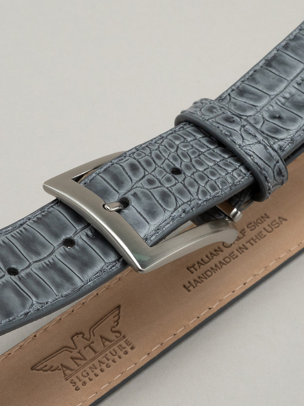 Italian Mock Crocodile Belt - Grey