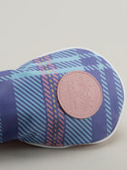 Pink yellow and blue plaid golf club headcover with pink Dormie badge