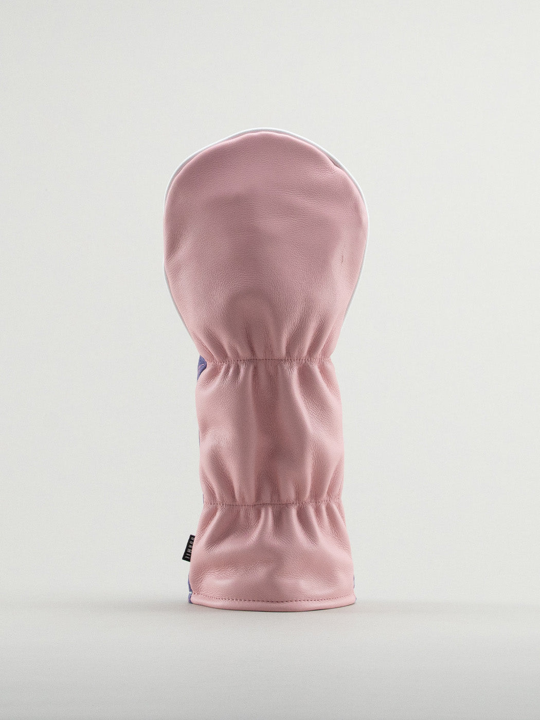 Pink leather reverse of golf club headcover