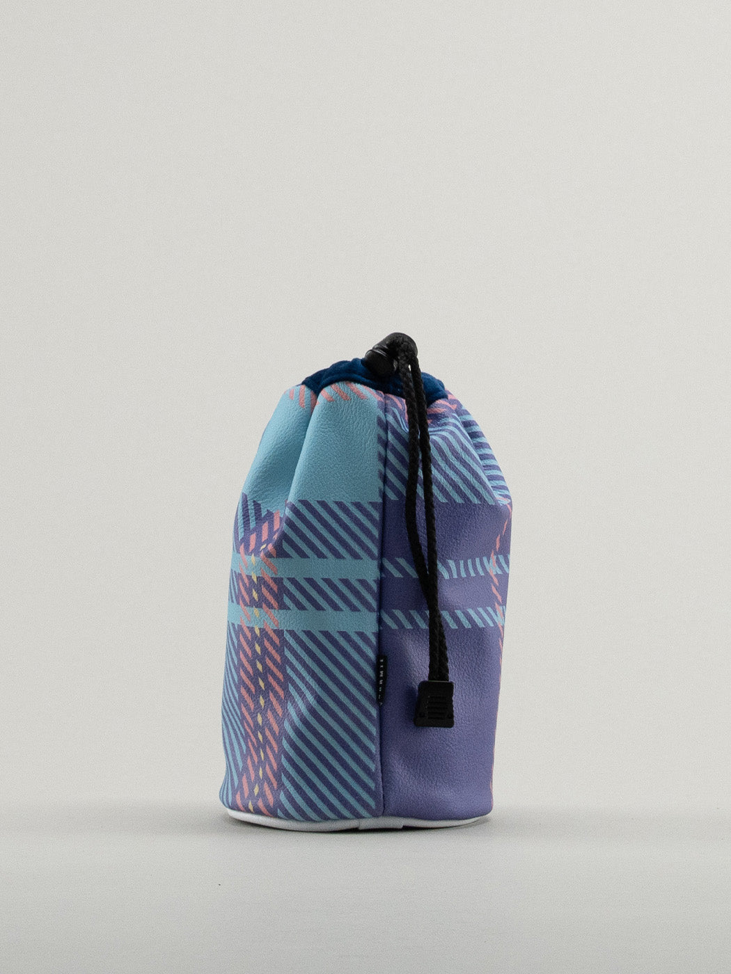 Reverse of blue and pink tartan bag