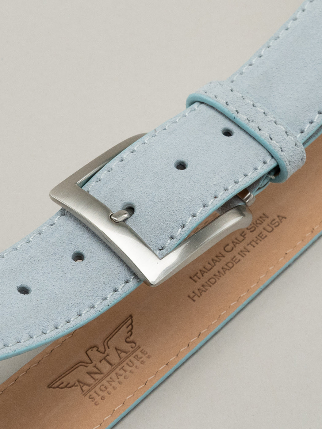 Italian Classic Suede Belt - Soft Blue