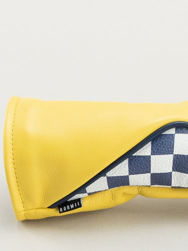 Yellow golf club headcover with checkered flag window